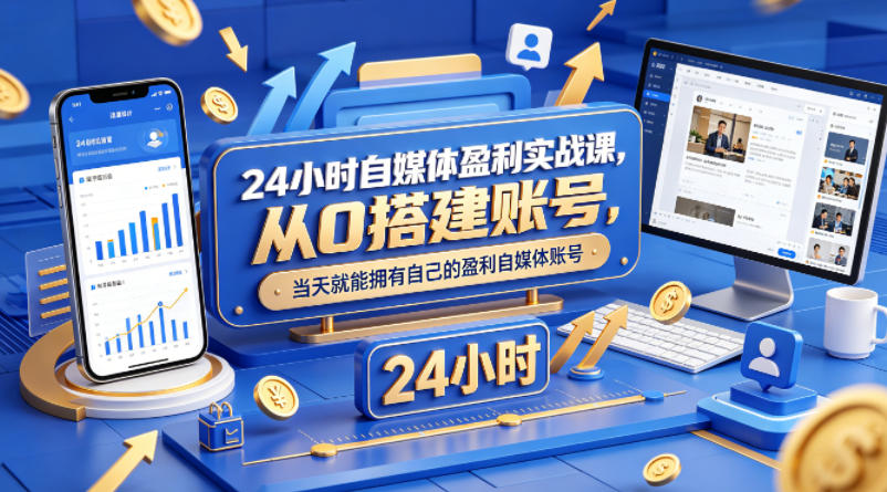 24小时自媒体盈利实战课，从0搭建账号，当天就能拥有自己的盈利自媒体账号-柚子网创