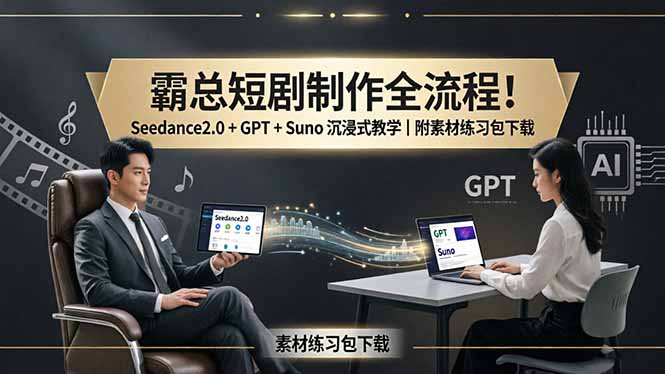 霸总短剧制作全流程！Seedance2.0 + GPT + Suno 沉浸式教学｜附素材练习包下载-柚子网创