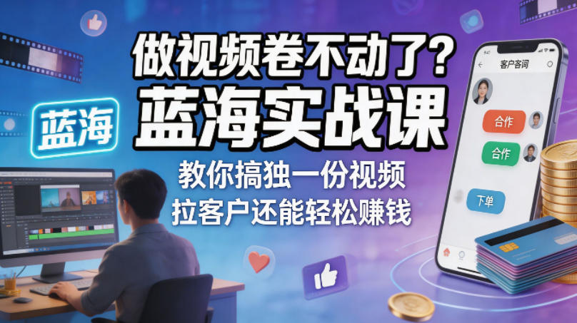 做视频卷不动了？蓝海实战课教你搞独一份视频，拉客户还能轻松賺钱！【原创双语字幕】-柚子网创