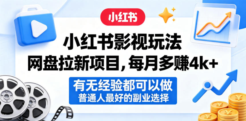 小红书影视玩法网盘拉新项目，每月多賺4k+，有无经验都可以做，普通人最好的副业选择-柚子网创