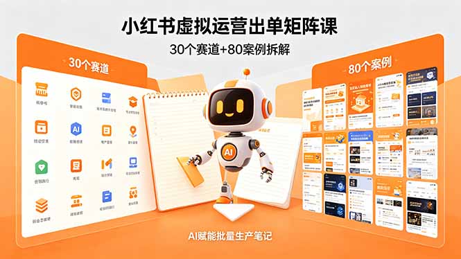 小红书虚拟运营出单矩阵课：30个赛道+80案例拆解，AI赋能批量生产笔记-柚子网创