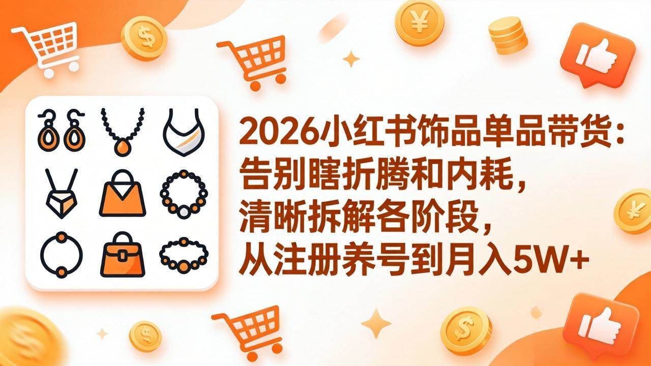 （17861期）2026小红书饰品单品带货：告别瞎折腾和内耗，清晰拆解各阶段，从注册养号到月入5W+-柚子网创