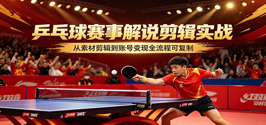 乒乓球赛事解说剪辑实战，从素材剪辑到账号变现全流程可复制-柚子网创