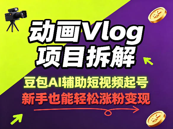 动画Vlog项目拆解，豆包AI辅助短视频起号，新手也能轻松涨粉，43条作品涨粉8.3W-柚子网创