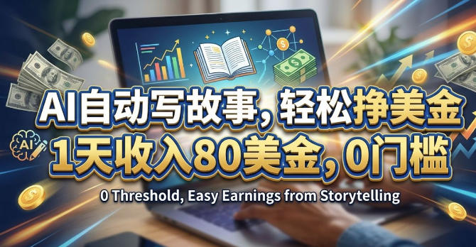 AI自动写故事，轻松挣美刀，1天收入80刀，0门槛-柚子网创