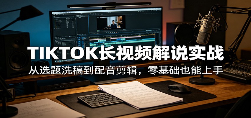 TIKTOK长视频解说实战：从选题洗稿到配音剪辑，零基础也能上手-柚子网创
