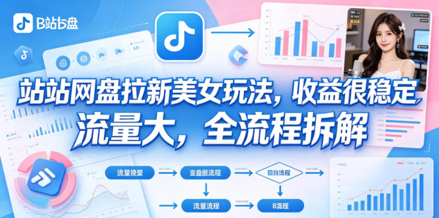 B站网盘拉新美女玩法，收益很稳定，流量大，全流程拆解-柚子网创