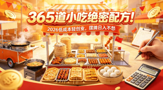 365道小吃绝密配方！2026低成本轻创业，摆摊日入不愁-柚子网创