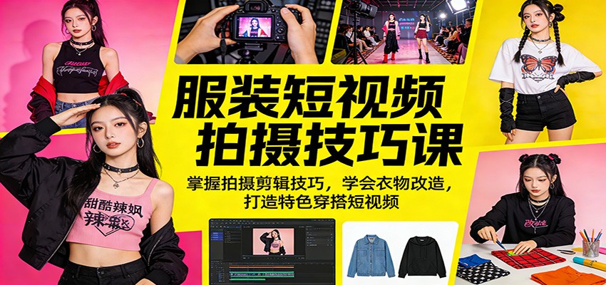 服装短视频拍摄技巧课：掌握拍摄剪辑技巧，学会衣物改造，打造特色穿搭短视频-柚子网创