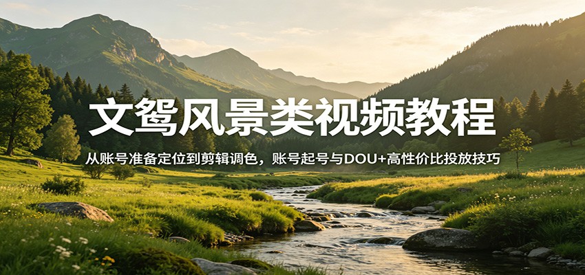 文鸳风景类视频教程：从账号准备定位到剪辑调色，账号起号与DOU+高性价比投放技巧-柚子网创