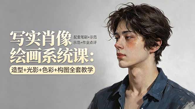 写实肖像绘画系统课：造型+光影+色彩+构图全套教学，配套笔刷+示范+作业点评-柚子网创