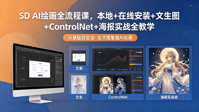 SD AI绘画全流程课，本地+在线安装+文生图+ControlNet+海报实战全教学-柚子网创