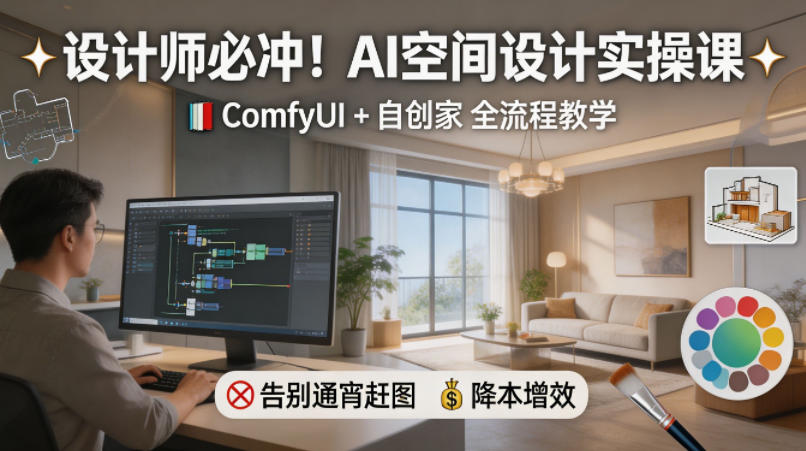 设计师必冲！AI空间设计实操课，ComfyUI+自创家全教学，告别通宵赶图，降本增效-柚子网创
