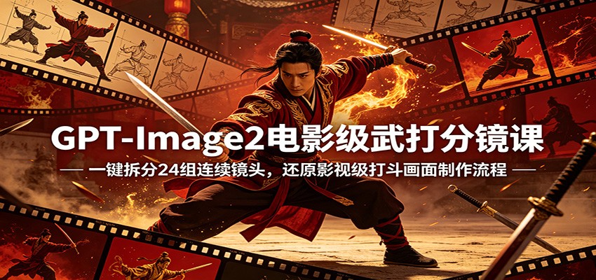 GPT-Image2电影级武打分镜课：一键拆分24组连续镜头，还原影视级打斗画面制作流程-柚子网创
