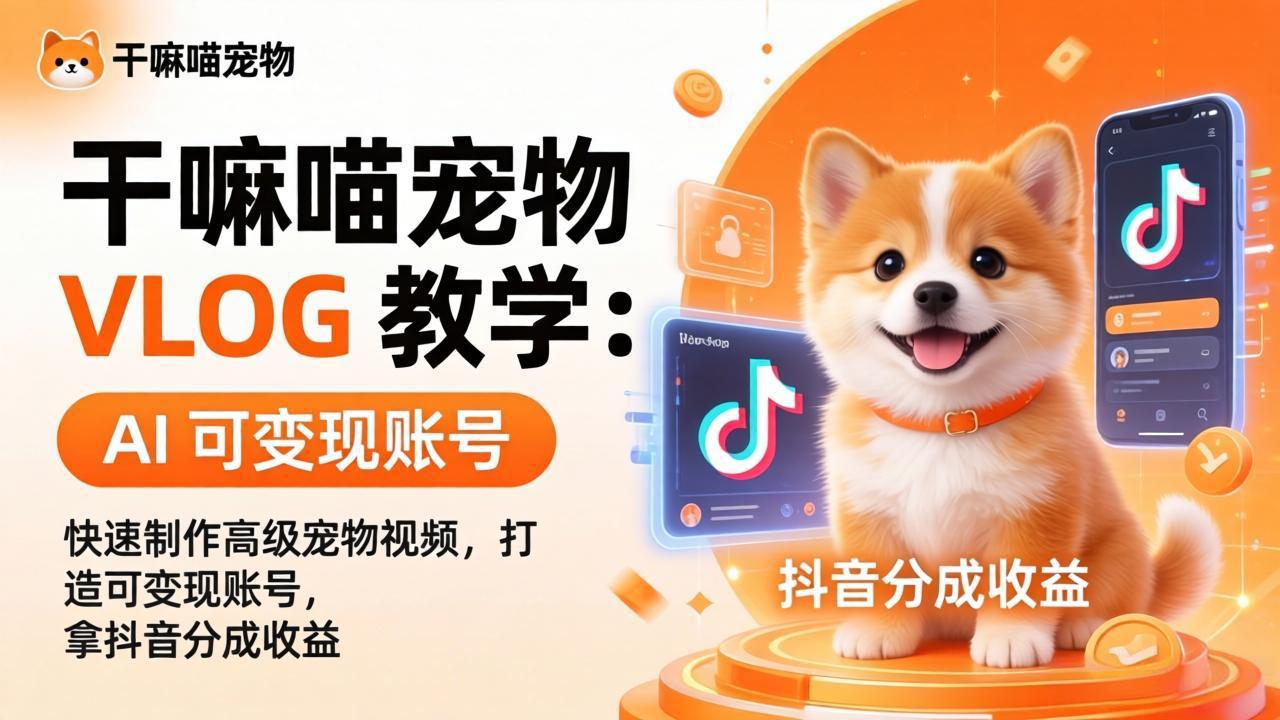 干嘛喵宠物 VLOG 教学：AI 快速制作高级宠物视频，打造可变现账号，拿抖音分成收益-柚子网创