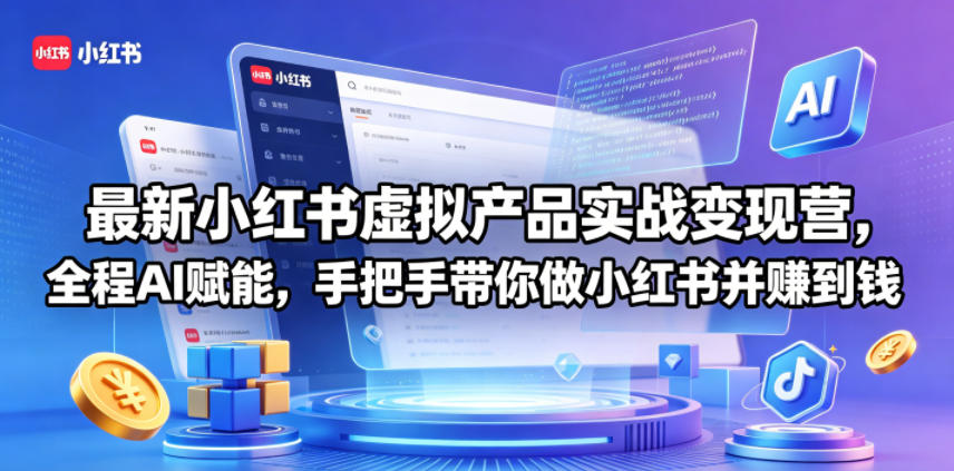 最新小红书虚拟产品实战变现营，全程AI赋能，手把手带你做小红书并赚到钱-柚子网创