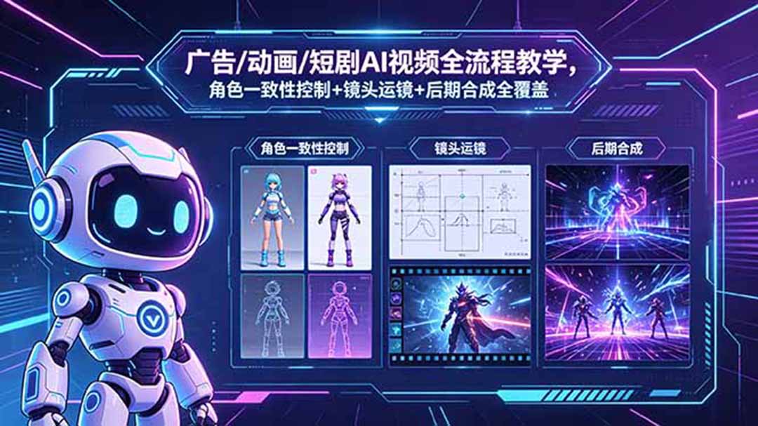 广告/动画/短剧AI视频全流程教学，角色一致性控制+镜头运镜+后期合成全覆盖-柚子网创