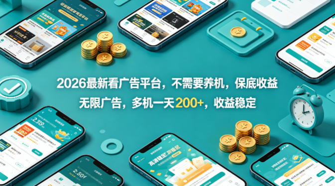 2026最新看广告平台，不需要养机，保底收益，无限广告，多机一天200+，收益稳定【揭秘】-柚子网创