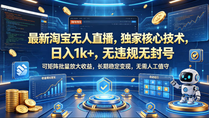 最新淘宝无人直播，独家核心技术，日入1k+，无违规无封号，可矩阵批量放大，长期稳定，无需人工值守【揭秘】-柚子网创