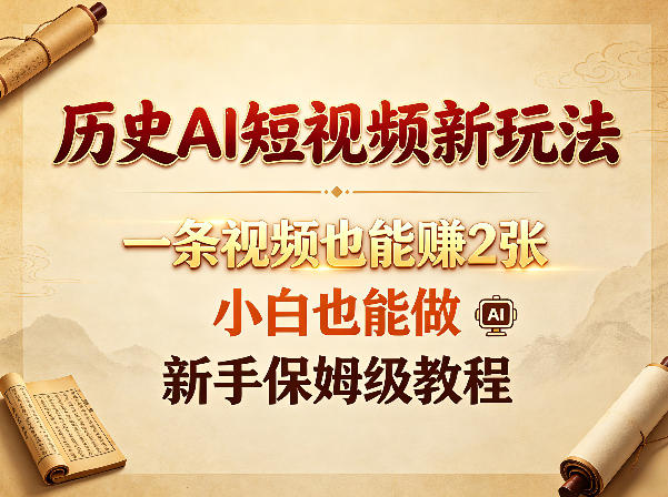 历史AI短视频新玩法，一条视频也能賺2张，小白也能做，新手保姆级教程-柚子网创