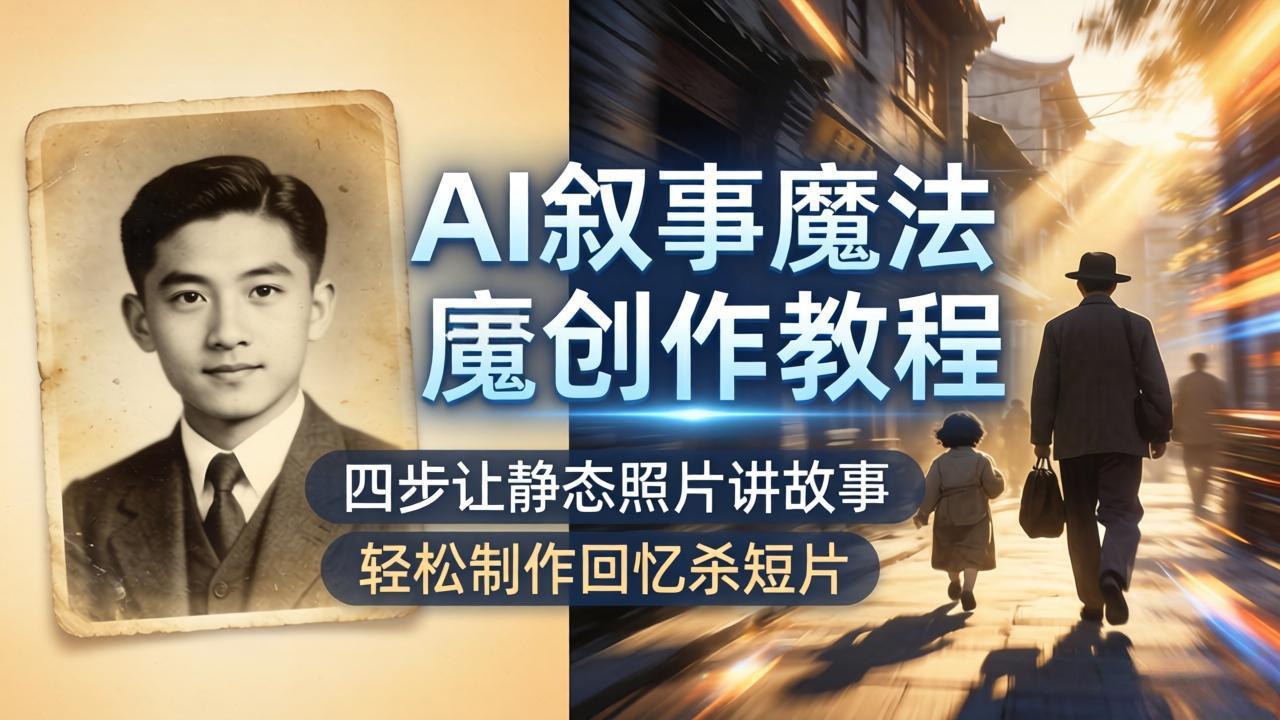 AI叙事魔法创作教程，四步让静态照片讲故事，老照片修复加动态特效，轻松制作回忆杀短片-柚子网创