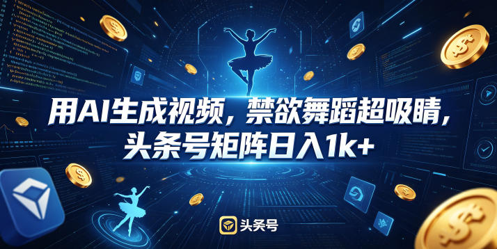 用AI生成视频，禁欲舞蹈超吸睛，头条号矩阵日入1k+-柚子网创