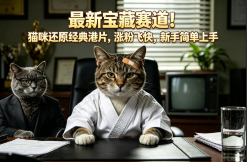 最新宝藏赛道！猫咪还原经典港片，涨粉飞快，新手简单上手-柚子网创