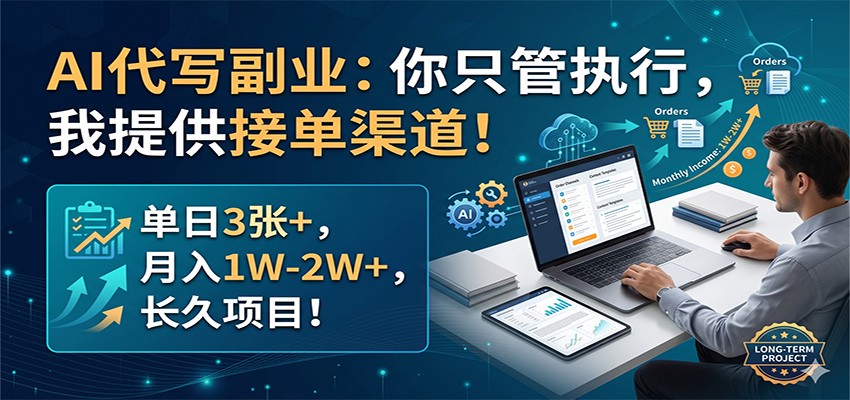 AI代写副业：你只管执行，我提供接单渠道！单日3张+，月入1W-2W+，长久项目-柚子网创