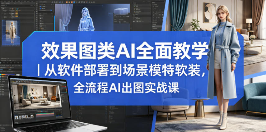 效果图类AI全面教学｜从软件部署到场景模特软装，全流程AI出图实战课-柚子网创