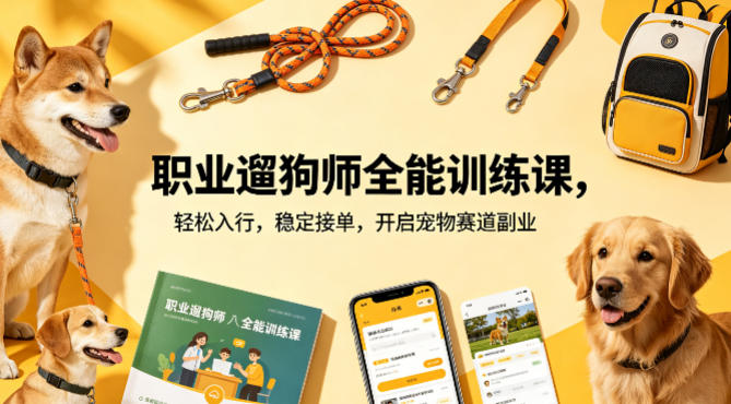 职业遛狗师全能训练课，轻松入行，稳定接单，开启宠物赛道副业-柚子网创