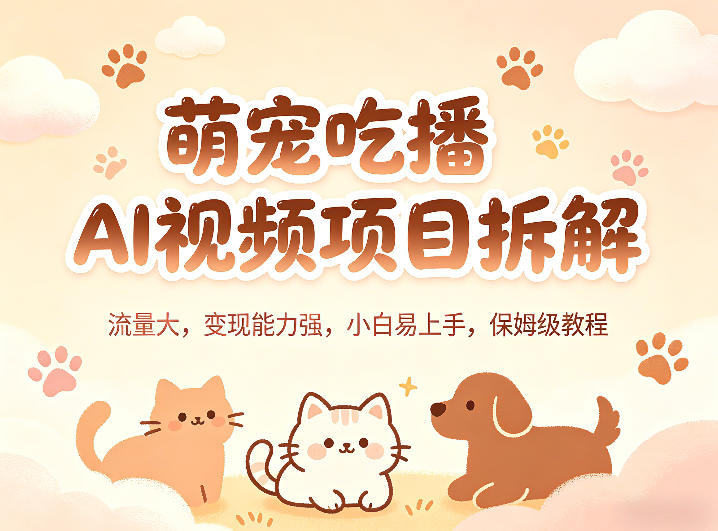 萌宠吃播AI视频项目拆解，流量大，变现能力强，小白易上手，保姆级教程-柚子网创