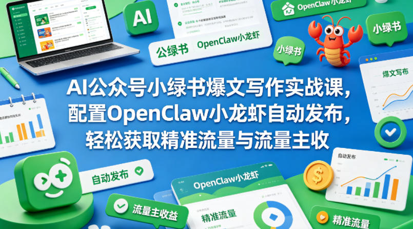 AI公众号小绿书爆文写作实战课，配置OpenClaw小龙虾自动发布，轻松获取精准流量与流量主收益-柚子网创