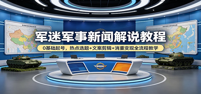 军迷军事新闻解说教程：0基础起号，热点选题+文案剪辑+消重变现全流程教学-柚子网创