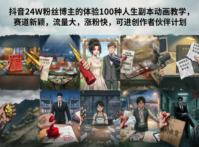 抖音24W粉丝博主的体验100种人生副本动画教学，赛道新颖，流量大，涨粉快，可进创作者伙伴计划-柚子网创