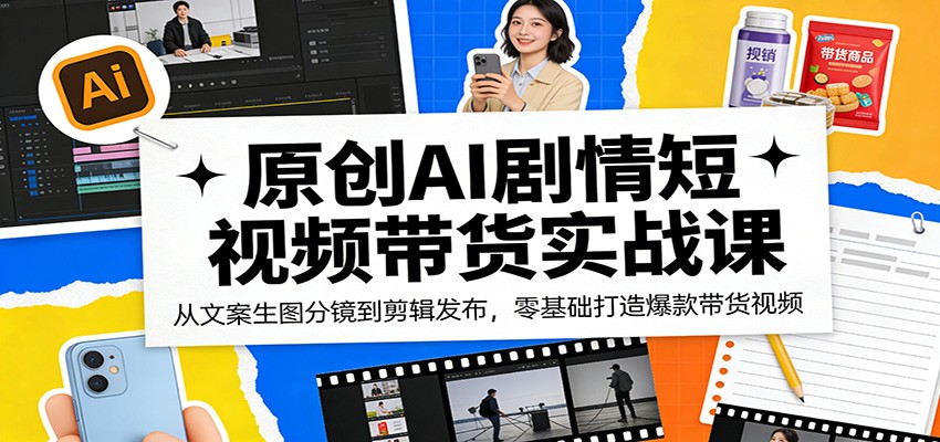 原创AI剧情短视频带货实战课：从文案生图分镜到剪辑发布，零基础打造爆款带货视频-柚子网创